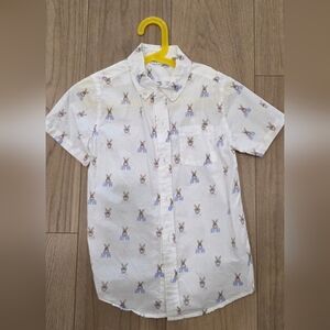 Janie and Jack White Short-Sleeve Button-Down Shirt with Bunny Print